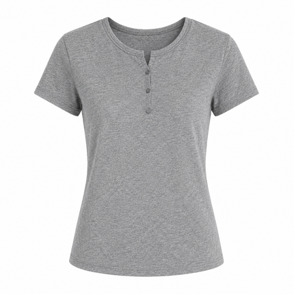 Ribbestrikket T-skjorte til Dame – Sommertopp med Cut-Out og Perleknapper