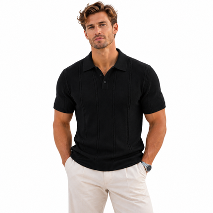 Stripet poloskjorte for menn med sval silkefølelse og klassisk golfstil