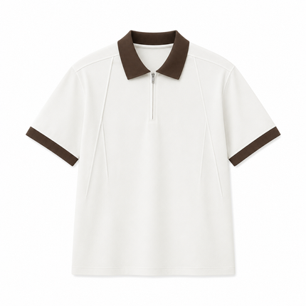 Half-Zip Polo til Herre – Kortermet Pikéskjorte med Kontrastkrage