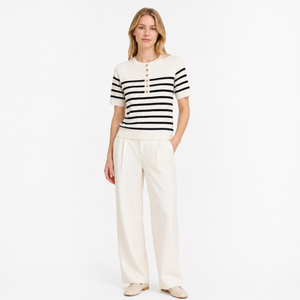Stripet Bomulls T-skjorte til Dame – 100% Bomull & Løs Sommerstil