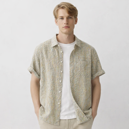 Rutete Kortermet Skjorte til Herre – Slim Fit Koreansk Sommerstil