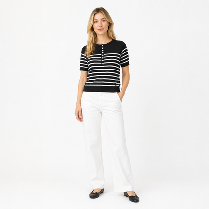 Stripet Bomulls T-skjorte til Dame – 100% Bomull & Løs Sommerstil