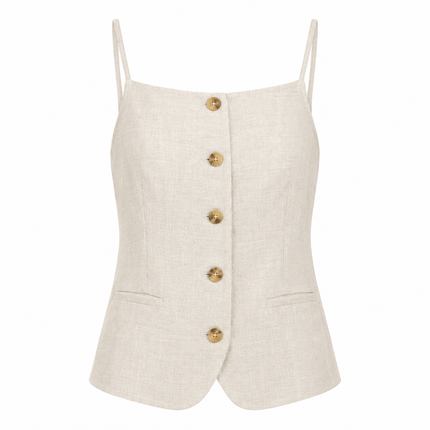 Stroppeløs Croptop i 100 % Lin for Dame – Minimalistisk Topp med Knapper