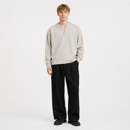 Langermet Henley T-skjorte til Herre – Fake Two-Piece & Japansk Minimalistisk Stil