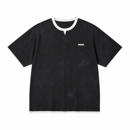 Heavyweight Henley T-skjorte med Lag-på-lag Design for Herre – Kortermet Bomullsblanding