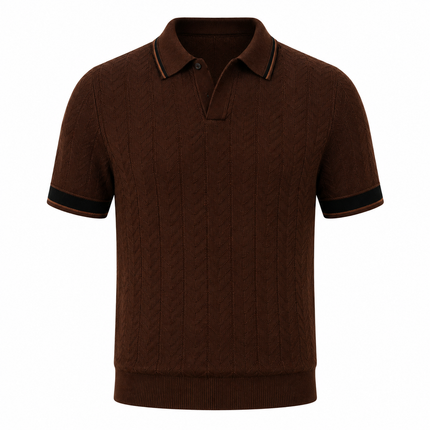 Strikket Polo for Herre med Struktur – Kortermet Business Casual i Color Block