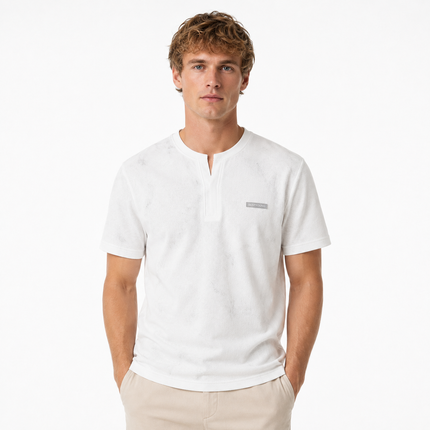 Heavyweight Henley T-skjorte med Lag-på-lag Design for Herre – Kortermet Bomullsblanding