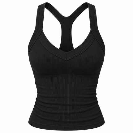 Ribbestrikket crop top med dyp V-hals