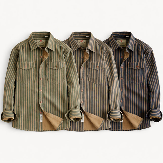 Retro Stripet Skjorte for Menn – Amerikansk Vasket Look med Lommer | Casual Langermet Skjorte for Høst og Vinter 2025 (Copy)
