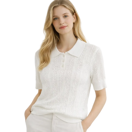 Strikket Topp med Hulldetaljer – Elegant Koreansk Inspirert Sommertopp til Dame