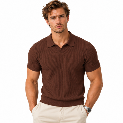 Strikket poloskjorte for menn i ice silk med slim fit
