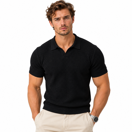 Strikket poloskjorte for menn i ice silk med slim fit