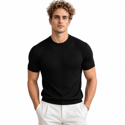 Ribbestrikket T-skjorte for menn med slim fit