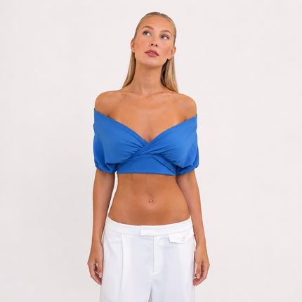 Off-Shoulder Crop Top til Dame – Ryggløs Topp med Knytedetalj