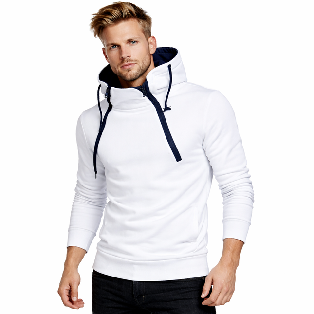 Herre Hoodie med Glidelås og Høy Hals – Langermet Genserjakke i Sort | Komfortabel og Stilig Sweatshirt til Høst og Vinter