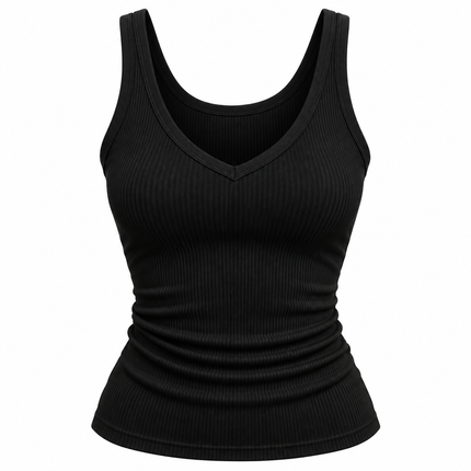 Ermeløs crop top for kvinner med V-hals og smale stropper