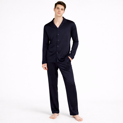 Luksus Silke Pysjsett for Menn – 25 % Silke, Strikket og Mykt Stoff | Komfortabelt Langermet Loungewear i Store Størrelser