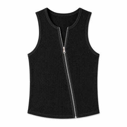 Figurnær Ermeløs Topp med Skrå Glidelås for Herre – Slim Fit Tanktop