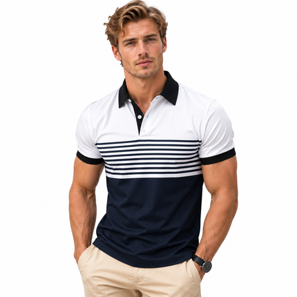 Stripet poloskjorte for menn med moderne print