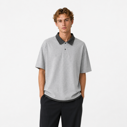 Retro Polo T-skjorte til Herre – Heavyweight Rutete Fake Two-Piece Design