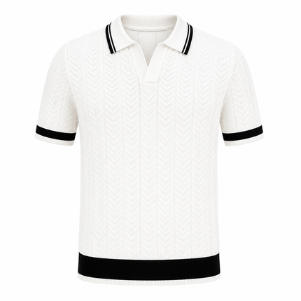 Strikket Polo for Herre med Struktur – Kortermet Business Casual i Color Block