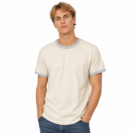 Unisex T-skjorte i Bomull med Kontrastkrage – Casual Sommertopp for Par