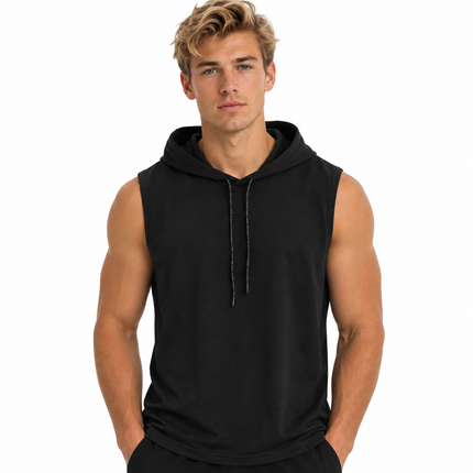 Ermeløs Treningstopp med Hette for Herre – Sporty Tanktop til Gym