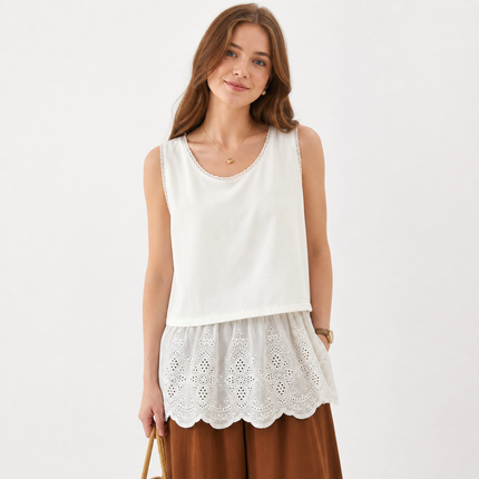 Bomullssinglet til Dame – Mori Girl Stil & Blondedetaljer