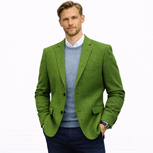 Herreblazer i Fiskebensmønster – Lett Slim Fit Dressjakke | Elegant Enkeltstående Blazer til Bryllup, Fest og Business