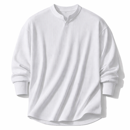Langermet V-hals T-skjorte til Herre – Oversized med Vertikale Striper (Plus Size)
