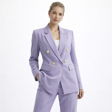 Elegant Dameblazer med Metallspenne – Hvit Dressjakke i Eksklusiv Stil | Klassisk og Moderne Jakke til Vår og Høst (2025)