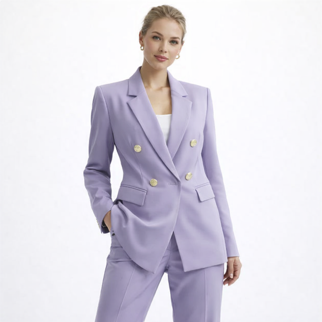 Elegant Dameblazer med Metallspenne – Hvit Dressjakke i Eksklusiv Stil | Klassisk og Moderne Jakke til Vår og Høst (2025)