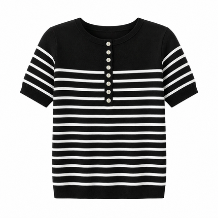 Stripet Bomulls T-skjorte til Dame – 100% Bomull & Løs Sommerstil