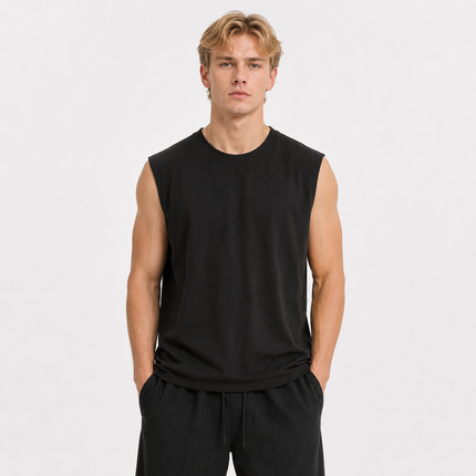 Kraftig Singlet til Herre i Bomull | 250G Ermeløs Tank Topp
