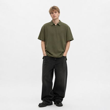 Vintage Waffle Polo til Herre – Heavyweight Half-Zip Sommertopp