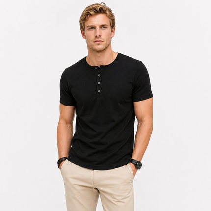 Henley T-skjorte til Herre – Slim Fit med Knappelukking