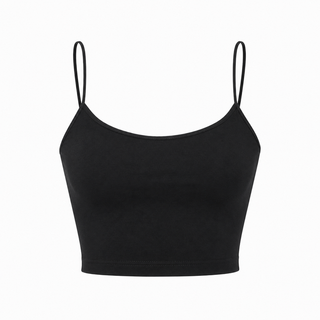Svart Halter Crop Top til Dame – Ryggløs Sommertopp med Minimalistisk Design