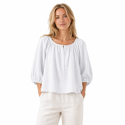Hvit Bomullsbluse til Dame – 100% Muslin & Løs Passform