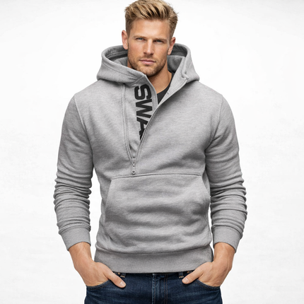 Herre Hoodie med Glidelås og Høy Hals – Langermet Genserjakke i Sort | Komfortabel og Stilig Sweatshirt til Høst og Vinter