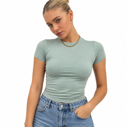 Ensfarget kortermet crop top for kvinner