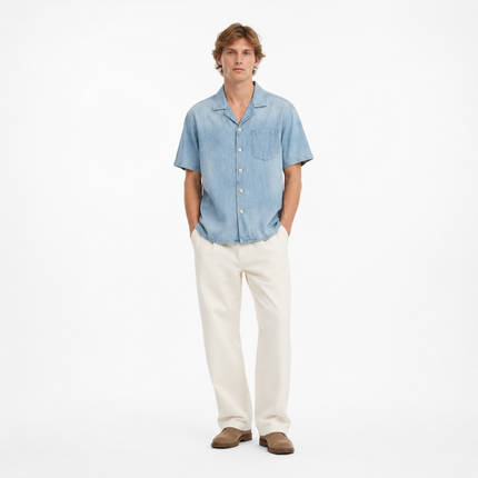 Denimskjorte med Cuban Collar til Herre – Bomull- og Hampblanding for Sommer