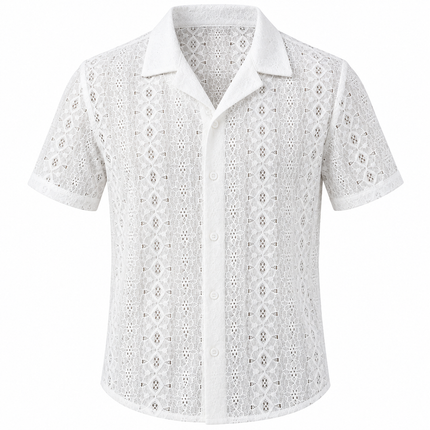 Strikket sommerskjorte for menn med gjennombrutt jacquardmønster