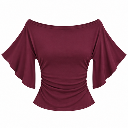 Off-shoulder topp med flaggermusermer og markert midje