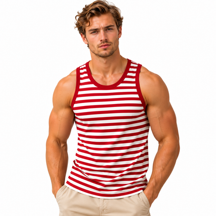 Stripet tanktop for menn med kontrastdetaljer