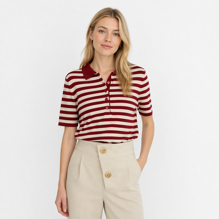 Stripet Polo T-skjorte til Dame – 100% Bomull & Klassisk Sommerstil