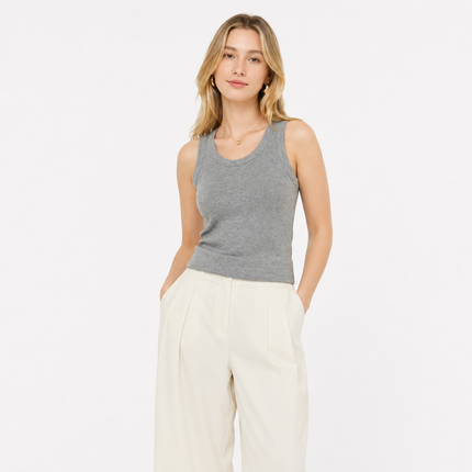 Hvit Strikket Singlet til Dame – Slim Fit & Høy Stretch