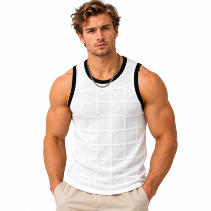 Strikket tanktop for menn med 3D-rutemønster