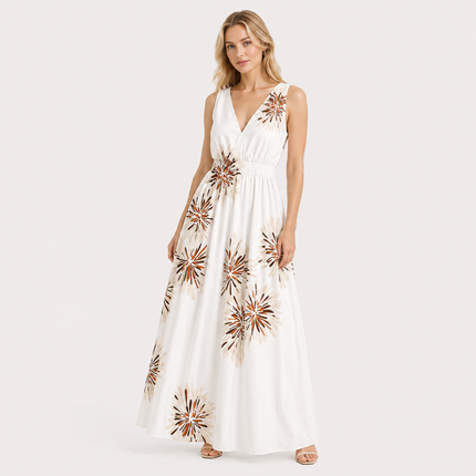 Ermeløs V-hals Kjole til Dame – Elegant Sommerkjole