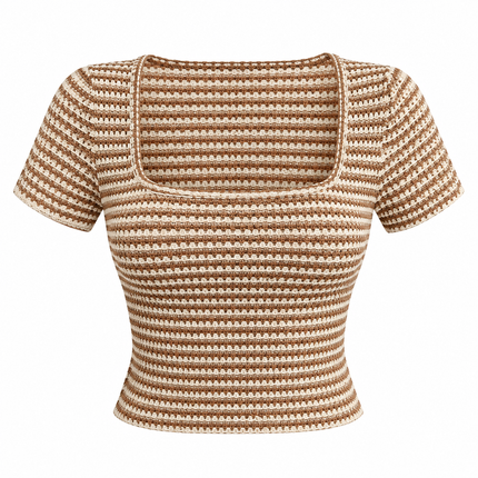 Kort stripet T-skjorte for kvinner med korte ermer og casual design