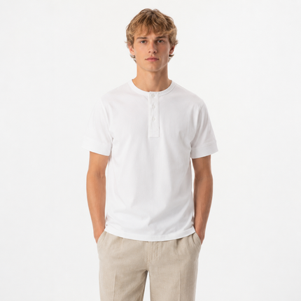 Retro Henley T-skjorte til Herre – Vasket Bomull med Amerikansk Vintage Stil